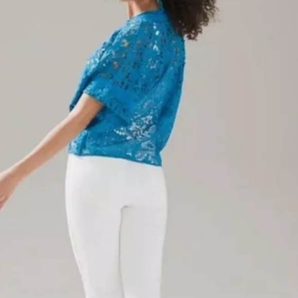 White House Black Market Ocean Blue Es Lace V-Neck Kimono Blouse - Picture 3 of 10